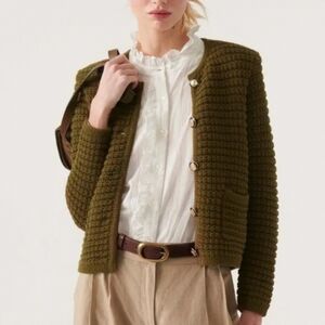 ba&sh Gaspard Cardigan Medium Olive Military Green - EUC